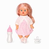 VARDEM 30 cm Sesli Emzikli ve Biberonlu Boncuk Bebek, Altını Islatan Oyuncak Bebek, Biberon Aksesuarlı Konuşan Bebek, Çocuklar İçin Evcilik ve Bakım Oyuncağı LD9706K-G (PEMBE BENEKLİ)