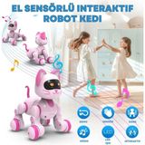 Vardem Kutulu Uzaktan Kumandalı Full Fonksiyon Şarjlı Işıklı, Müzikli Interaktif Robot Köpek ve Kedi - Pembe - Beyaz