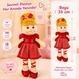 Vardem Oyuncak 35 cm Kırmızı Elbiseli Bez Bebek – Parıltılı Sevimli Oyun Arkadaşı