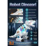Vardem Oyuncak K-1 Gear Şeffaf Gövdeli Işıklı Sesli Yürüyen T-Rex Robot Dinozor Beyaz
