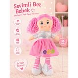 Vardem Oyuncak Pembe Saçlı Çiçek Desenli Bez Bebek 35 cm – Yumuşak Peluş Oyun Arkadaşı