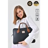 Vardo Handmade [ Isim Yazılabilir ] Inge '' Macbook Air Pro 13-13,3-14 Inç Laptop ve Evrak Çantası - Siyah - Taba