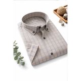 Varetta Erkek Bej Kısa Kollu Büyük Beden Gömlek Cepli Geniş Kesim Casual Soft Pamuklu
