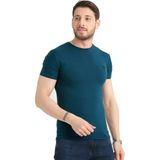 Varetta Erkek Çelik Mavi Bisiklet Yaka Likralı Pamuklu Kısa Kollu T Shirt - 3XL