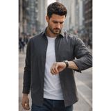 Varetta Erkek Füme Düz Gömlek Cepsiz Geniş Kesim Uzun Kollu - Kurşun Gri