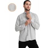 Varetta Erkek Gri Kapaklı Çift Cepli Uzun Kollu Kareli Keten Efektli Gömlek - 2XL - Açık Gri