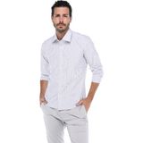 Varetta Erkek Gri Slim Fit Çizgili Uzun Kol Gömlek - Beyaz