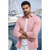 Varetta Erkek Karanfil Pembe Düz Cepsiz Geniş Kesim Uzun Kollu Gömlek - XL