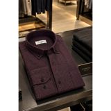 Varetta Erkek Kareli Kışlık Gömlek Yünlü Geniş Kesim Klasik Kesim Tek Cepli Uzun Kollu - 2XL - Koyu Bordo
