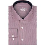 Varetta Erkek Kırmızı Slim Fit Çizgili Uzun Kollu Gömlek - 604-Kırmızı