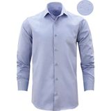 Varetta Erkek Koyu Mavi Slim Fit Kendinden Desenli Cepsiz Uzun Kollu Gömlek - XL