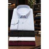 Varetta Erkek Mavi Cepsiz Gömlek Keten Efektli Uzun Kollu Çizgili Klasik Kesim - Marine Blue - XL