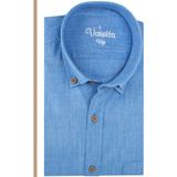 Varetta Erkek Mavi Uzun Kollu Keten Efektli Cepli Pamuklu Gömlek - Night Blue - 2XL