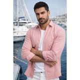 Varetta Erkek Pastel Pembe Gömlek Düz Cepsiz Geniş Kesim Uzun Kollu - Karanfil Pembe