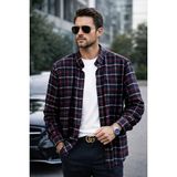 Varetta Erkek Siyah Kışlık Kareli Gömlek Cepli Klasik Kesim winter shirt - Siyah - Kırmızı