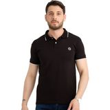 Varetta Erkek Siyah Polo Yaka Biyeli Yazlık Pamuklu Kısa Kollu T Shirt - Siyah - Beyaz
