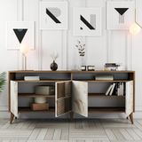 Variant Mobilya Milan Konsol - Ceviz / Beyaz Mermer - 78 x 180 x 35 cm - Gri