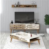 Variant Mobilya Valensiya 140CM Tv Ünitesi ve Orta Sehpa Takımı - Ceviz / Beyaz Mermer