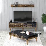 Variant Mobilya Valensiya 140CM Tv Ünitesi ve Orta Sehpa Takımı - Ceviz / Siyah Mermer - Siyah - Mermer Desen