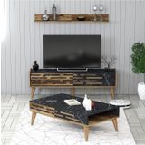 Variant Mobilya Valensiya 140Cm Tv Unitesi Ve Orta Sehpa Takimi - Ceviz / Siyah Mermer