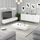 Variant Mobilya Variant Lyon 3 Lü Salon Takımı - Beyaz / Altın - Beyaz - Altın