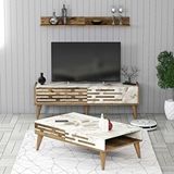 Variant Valensiya 140cm Tv Ünitesi Ve Orta Sehpa Takimi - Ceviz / Beyaz Mermer Ceviz-Beyaz Mermer
