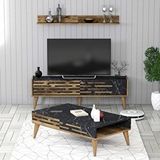 Variant Valensiya 140cm Tv Ünitesi Ve Orta Sehpa Takimi - Ceviz / Siyah Mermer Çok Renkli