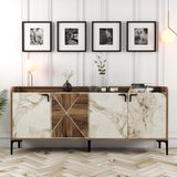 Variant Venedik Konsol - Ceviz / Beyaz Mermer - 78 x 180 x 35 cm - Gri