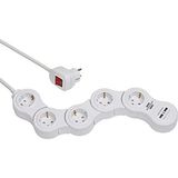 Vario Power Çoklu Priz, USB Şarj Fonksiyonlu, Hareketli Çoklu Priz, 5 Kat (1,4 M Kablo, Şalterli - 1 Adet - Çok Renkli