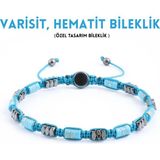 Varisit, Hematit Bileklik - Ovis Blue Bileklik - Tasarım Bileklik 4mm Ayarlanabilir - 17 cm - Mavi