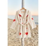 Varol %100 Organik, El Işçiliği Taş Baskı Garson Boy Bornozu - Lovely - 11 - 12 Yaş - Krem