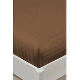 Varol %100 Pamuk Saten Stripe Çift Kişilik Lastikli Çarşaf Takımı – 30 cm – 2 Yastık Kılıfı - Kahverengi