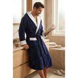 Varol Biyeli Kapşonlu Bambu Bornoz - 3XL - Lacivert - Beyaz