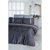 Varol Nakışlı Pamuk Saten Çift Kişilik Nevresim Takımı - 200 x 220 cm - Antrasit