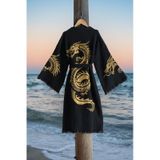 Varol Organik %100 Pamuk Kimono Yaka Sabalık Bornoz Plaj Elbisesi - Viserion - Sarı - L/xl Sarı/l/xl Siyah - Sarı