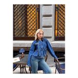 VARSHOVA Kadife Yaka Detaylı Oversize Kot Ceket
