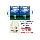 Varta 1000mah Ni-mh Ready To Use Aaa Şarjlı Ince Kalem Pil 4'lü Paket+Pil Saklama Kesesi