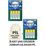 Varta 56616 Şarj Edilebilir Value 8 Adet 2100MAH Aa Kalem Pil+Saklama Kesesi Hediye
