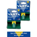 Varta 9V 200 mAh Ni-Mh Şarjlı Pil Seti 2 Adet Yüksek Performanslı Kullanım İçin