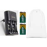 Varta 9V Şarjlı Pil (2 Adet) + Sertec STC-C9V AA-AAA-9V Uyumlu 4lü Pil Şarj Aleti + Saklama Kılıfı