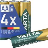 VARTA AA Piller, Şarj Edilebilir, 4 Adet, Power On Demand Şarj Edilebilir Pil, 2100 mAh Ni-MH, Hafıza Etkisi Yok, Önceden Şarj Edilmiş, Çevre Dostu Ambalajda