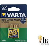 Varta Aaa 550 Mah Şarjlı Pil 2’li Paket – Ni-Mh Pre-Charged – 3500 Kez Şarj Edilebilir – Uzun Ömürlü Kalem Pil - 1 Adet