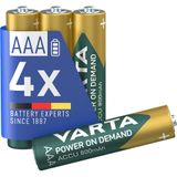 VARTA AAA Piller, Şarj Edilebilir, 4 Adet, Power On Demand Şarj Edilebilir Pil, 800 mAh Ni-MH, Hafıza Etkisi Yok, Önceden Şarj Edilmiş, Çevre Dostu Ambalajda