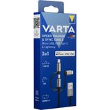 Varta Hızlı Şarj ve Data Kablosu 3'ü 1 Arada Usb A–Light/Micro/Type C