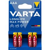 Varta Longlife Max Power AAA Alkalin İnce Kalem Pil, LR03, 1,5V, 4'lü Paket