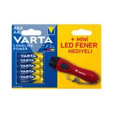 Varta Longlife Power 4 İnce + 4 Kalem Pil + Fener Hediyeli 3 Adet
