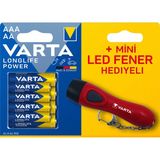 Varta Longlife Power 4 Ince + 4 Kalem Pil + LED Fener Hediyeli 2 Adet