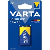 Varta Longlife Power Alkalin 9V Pil 6Lr61, Mn1604, K9V-1, 9 Volt