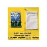 Varta Şarj Edilebilir 4 Adet 800Mah Aaa İnce Pil+Pil Saklama Kese