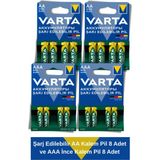 Varta Şarj Edilebilir AA Kalem Pil 8 Adet 1,2 V 2100 mAh ve AAA İnce Kalem Pil 8 Adet 800 mAh - 6 Adet